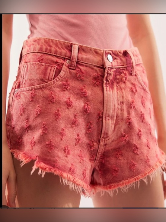 Free People Pants - We the Free Mixed Emotions High Rise Shorts Red Distressed Jean Free People 28